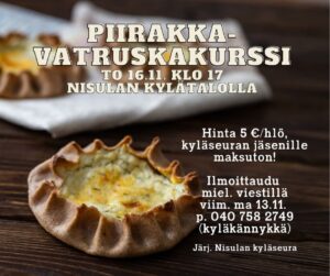 tapahtumamainos jossa sama teksti kuin tässä tapahtumassa. Kuvassa vatruskoita. 
